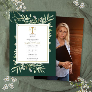 Emerald Greenery Law School Graduation Photo Invitation
