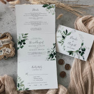 Emerald Greenery | Leaf Back Wedding All In One Tri-fold Invitation at Zazzle