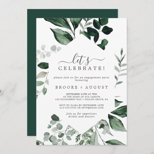 Emerald Greenery Lets Celebrate Invitation