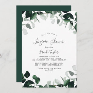 Emerald Greenery Lingerie Shower Invitation