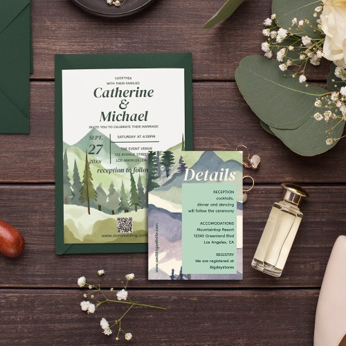 Emerald Greenery Mountain Forest Rustic Wedding Enclosure Card