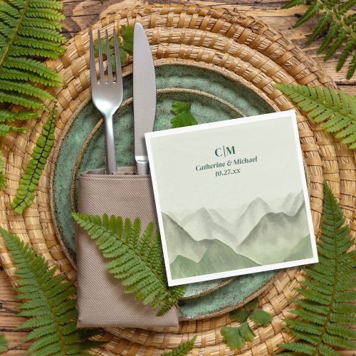 Emerald Greenery Mountain Mist Rustic Wedding Napkins