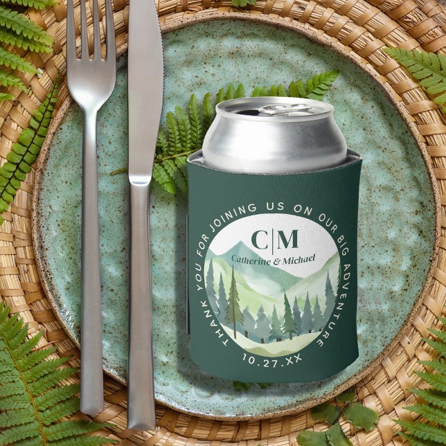Emerald Greenery Mountain Pine Rustic Wedding Can Cooler (Creator Uploaded)