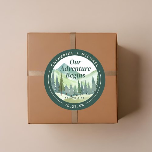 Emerald Greenery Mountain Pine Rustic Wedding Classic Round Sticker