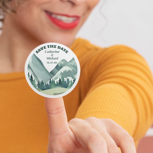 Emerald Greenery Mountain Pine Rustic Wedding Classic Round Sticker