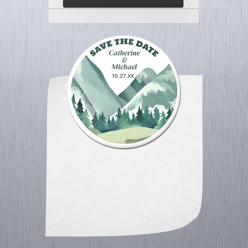 Emerald Greenery Mountain Pine Rustic Wedding Magnet