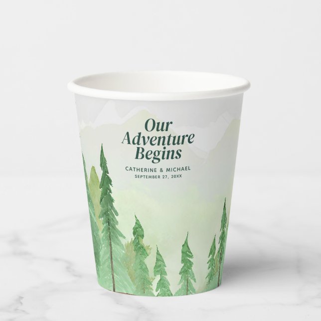 Emerald Greenery Mountain Pine Rustic Wedding  Paper Cups (Front)