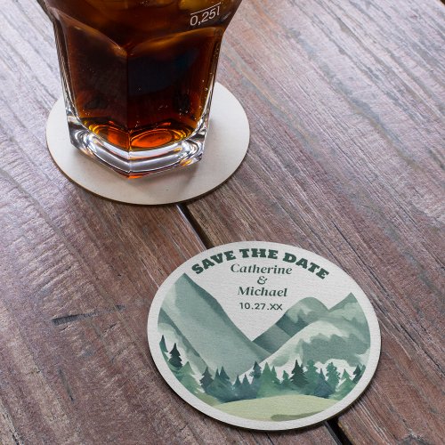 Emerald Greenery Mountain Pine Rustic Wedding Round Paper Coaster