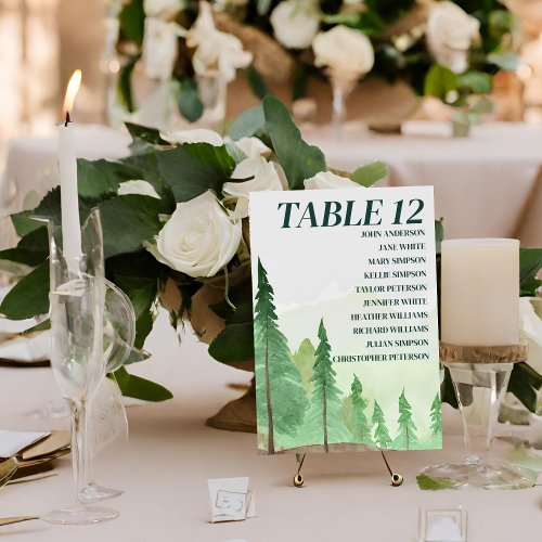 Emerald Greenery Mountain Pine Rustic Wedding Table Number