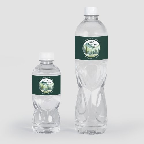 Emerald Greenery Mountain Pine Rustic Wedding Water Bottle Label
