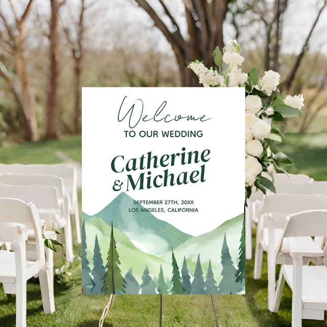 Emerald Greenery Mountain Rustic Wedding Welcome Foam Board (Creator Uploaded)