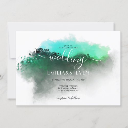 Emerald Greenery Mountains Landscape Wedding Invitation