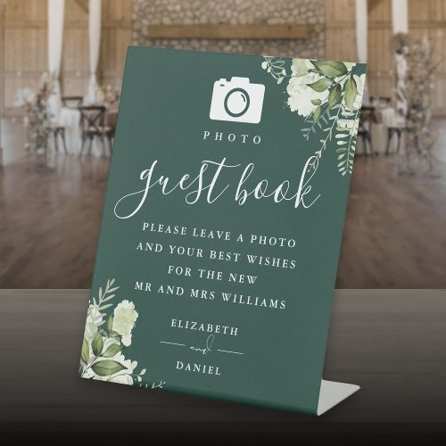 Emerald Greenery Photo Guest Book Wedding Pedestal Sign