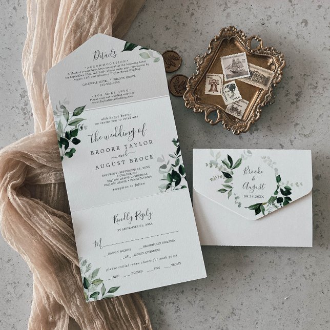 Emerald Greenery Photo Wedding All In One Invitati All In One Invitation (Creator Uploaded)