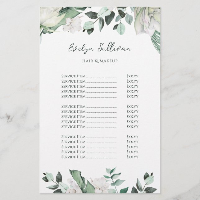 emerald greenery price list flyer (Front)