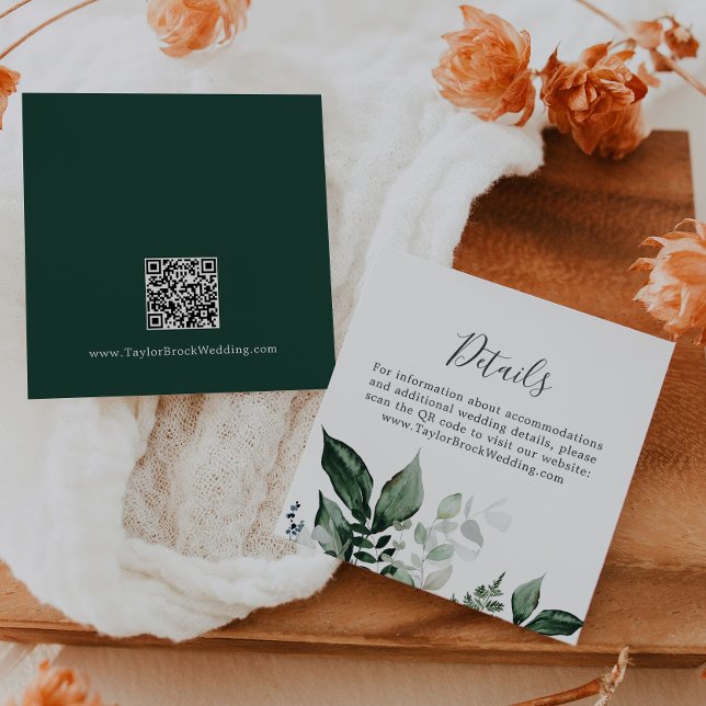 Emerald Greenery QR Code Wedding Details Enclosure Card (Creator Uploaded)