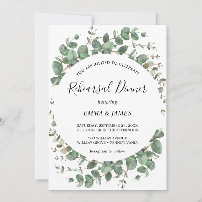 Emerald Greenery Rehearsal Dinner Invitation (Front)
