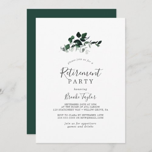 Emerald Greenery Retirement Party Invitation