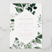 Emerald Greenery Rose Gold Foil All In One Wedding Foil Invitation (Front)