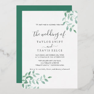 Emerald Greenery   Rose Gold Foil Wedding  Invitation