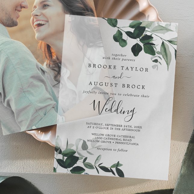 Emerald Greenery Rustic Modern Boho Moody Wedding Vellum Invitations (Emerald Greenery Rustic Modern Boho Moody Wedding Vellum Invitations)