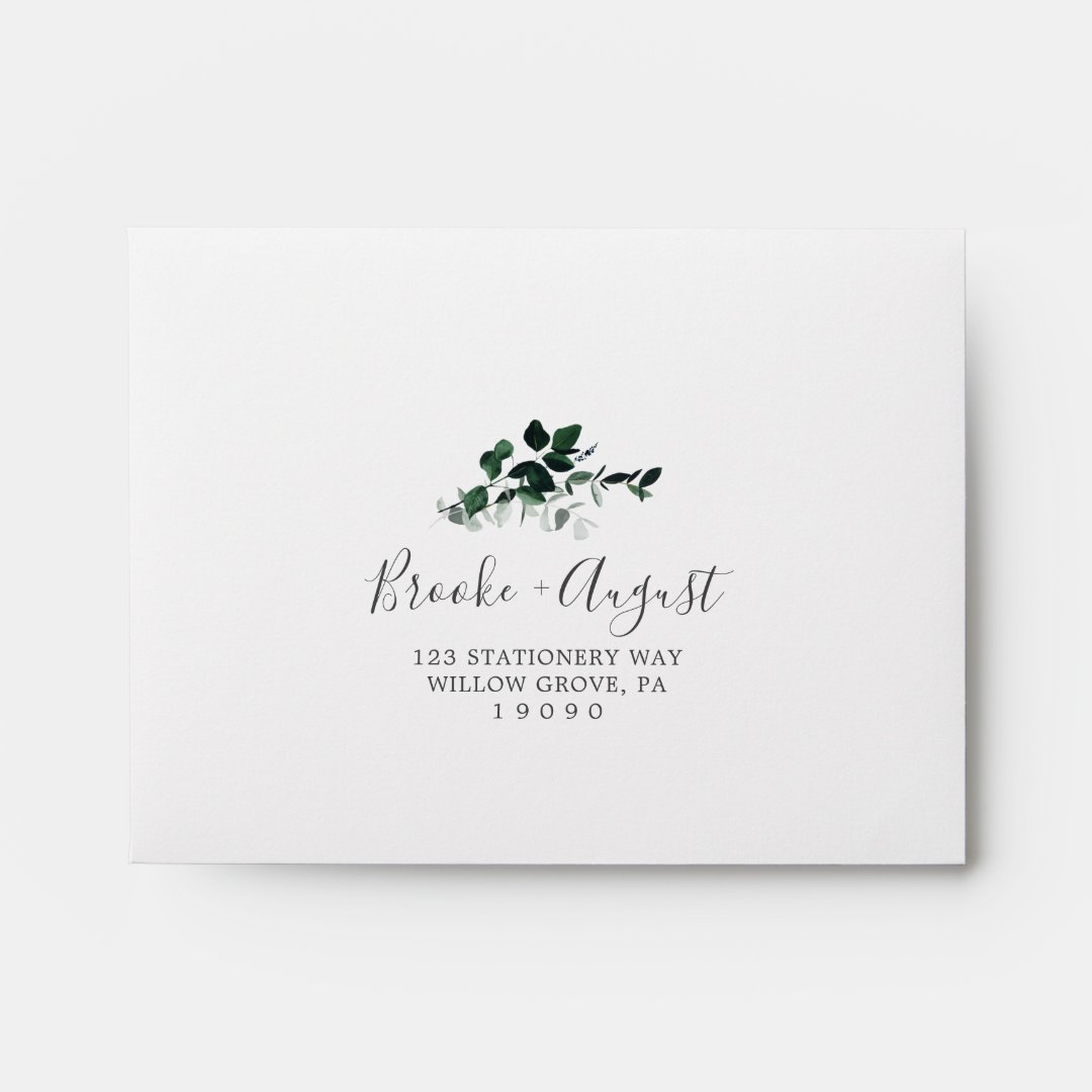 Emerald Greenery Self-Addressed Wedding RSVP Envelope | Zazzle