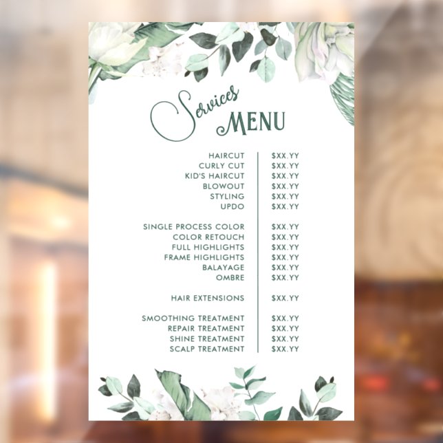 Emerald Greenery Services Menu Window Cling (Sheet 2)
