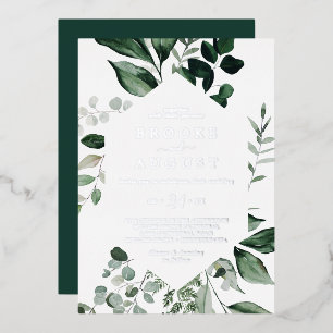 Emerald Greenery   Silver Foil All In One Wedding Invitation
