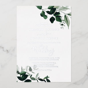 Emerald Greenery Silver Foil Wedding Foil Invitation