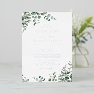 Emerald Greenery   Silver Foil Wedding  Invitation