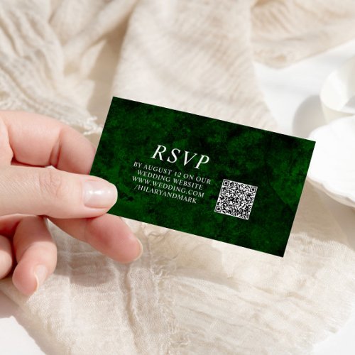 Emerald Greenery  Silver Wedding QR Code RSVP Enclosure Card