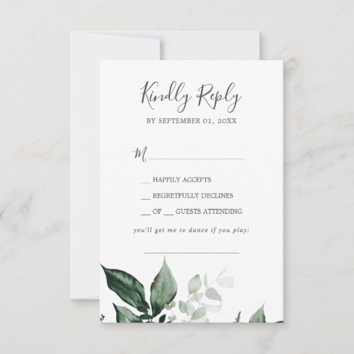 Emerald Greenery Song Request Wedding RSVP Card
