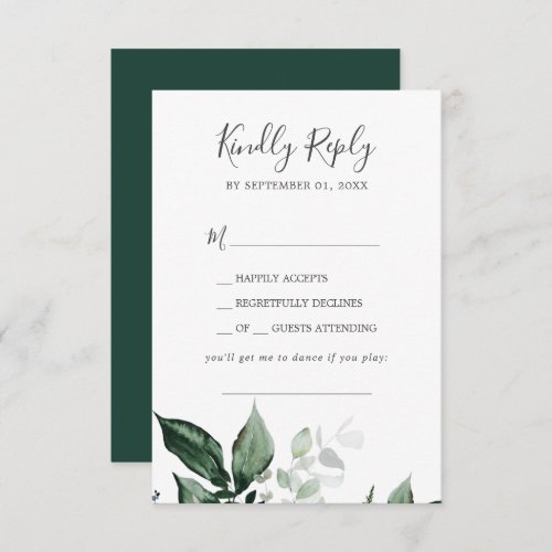 Emerald Greenery Song Request Wedding RSVP Card