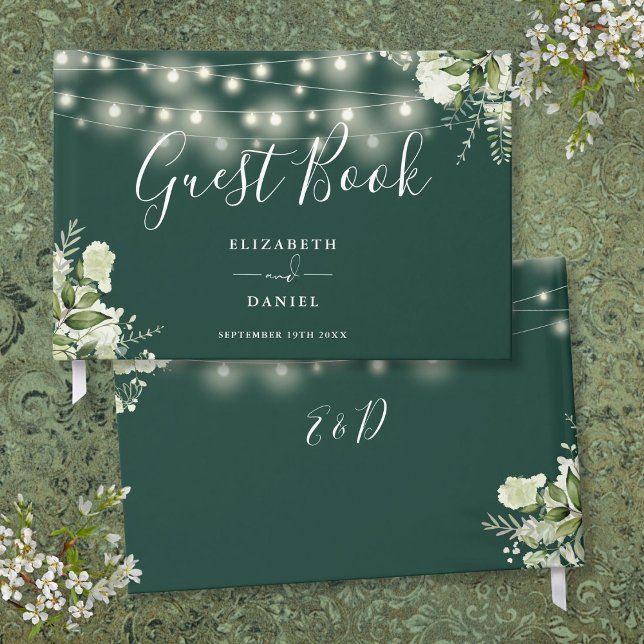 Emerald Greenery String Lights Wedding Guest Book (Emerald Greenery String Lights Wedding Guest Book)