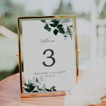 Emerald Greenery Table Number<br><div class="desc">This emerald greenery table number is perfect for a boho wedding. The elegant yet rustic design features moody dark green watercolor leaves and eucalyptus with a modern bohemian woodland feel. The card prints on the front and back (double-sided). Items are printed exactly as they appear on your screen when you...</div>