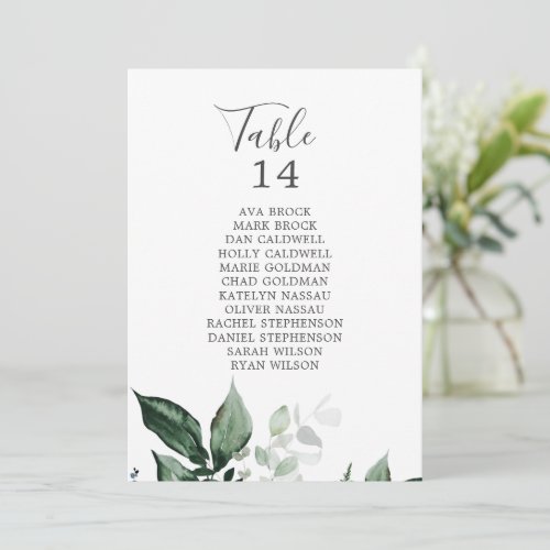 Emerald Greenery Table Number Seating Chart Cards