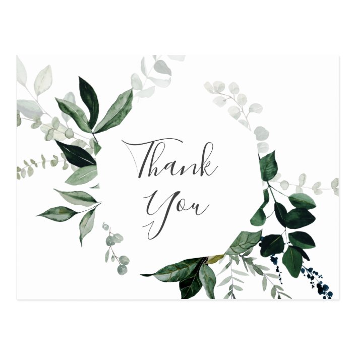 Emerald Greenery Thank You Postcard | Zazzle.com