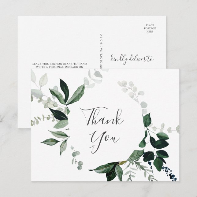 Emerald Greenery Thank You Postcard (Front/Back)