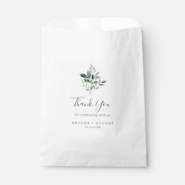 Emerald Greenery Thank You Wedding Favor Bag (Front)
