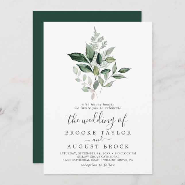Emerald Greenery The Wedding Of Invitation (Front/Back)