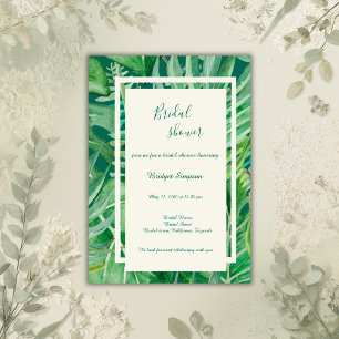emerald greenery tropical wedding bridal shower invitation