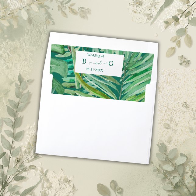 emerald greenery tropical wedding  envelope liner (Creator Uploaded)