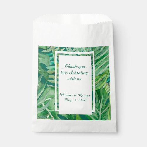 emerald greenery tropical wedding favor bag
