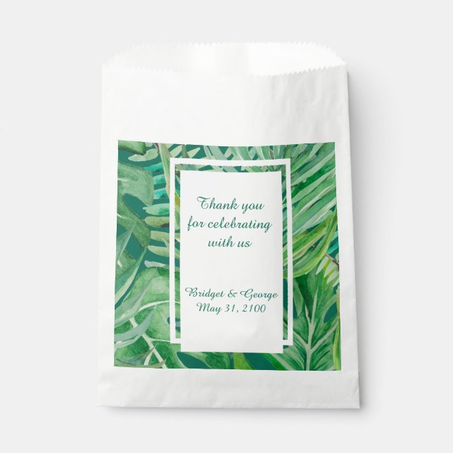 emerald greenery tropical wedding favor bag (Front)