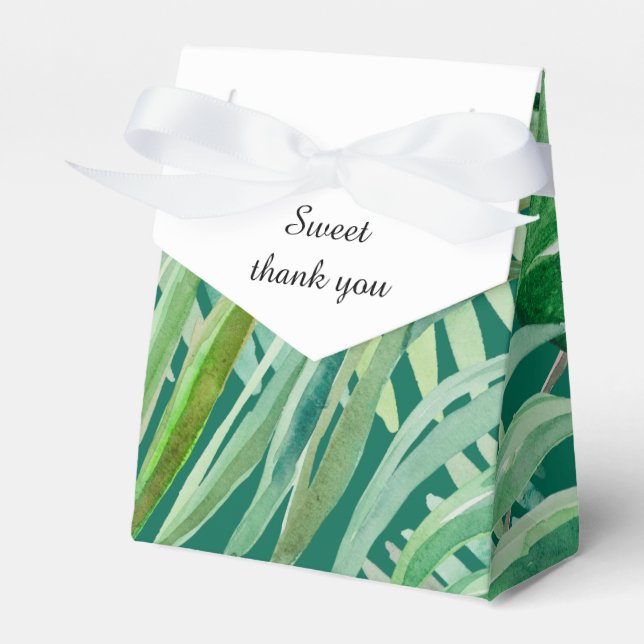 emerald greenery tropical wedding favor boxes (Front Side)