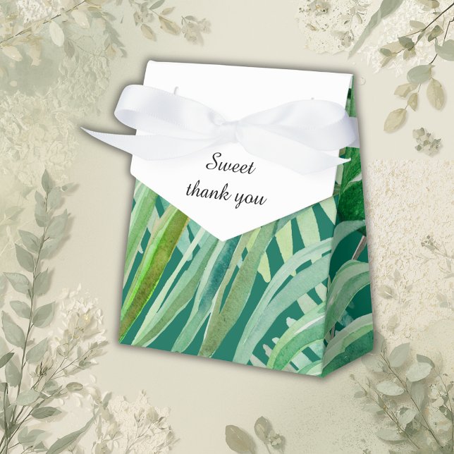 emerald greenery tropical wedding favor boxes (Creator Uploaded)