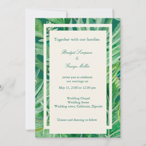 emerald greenery tropical wedding invitation