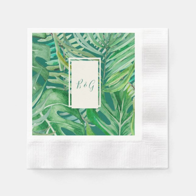 emerald greenery tropical wedding napkins (Front)