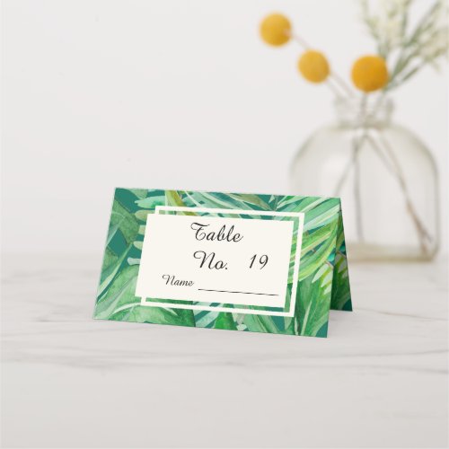 emerald greenery tropical wedding place card