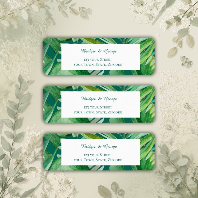 emerald greenery tropical wedding return adress  label (Creator Uploaded)